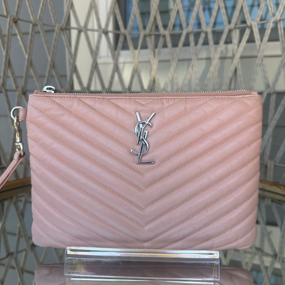 YSL Quilted Pink Clutch